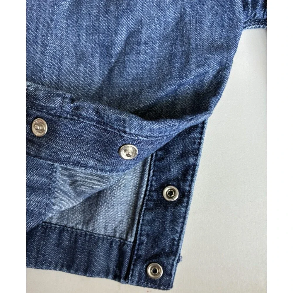 Baby Gap Blue Denim Look Romper 3-6 Months Embroidered Collar Long Sleeve